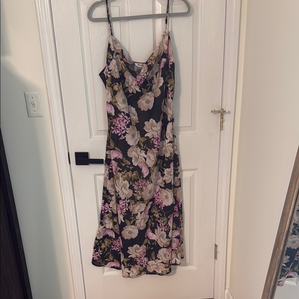 Showpo Black and Pink Floral Midi Dress
